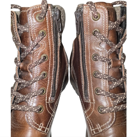 Taos Cutie Lace-up Ankle Boots 37 6-6.5 Choclate Brown Leather Wool Comfort - Picture 4 of 12